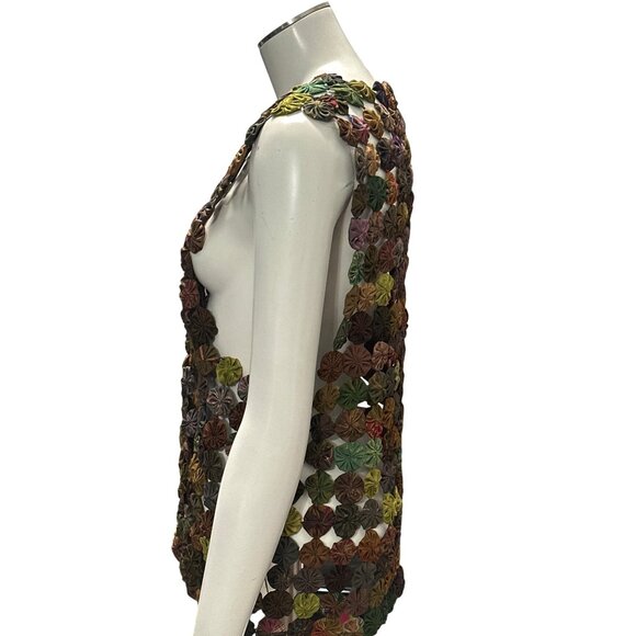 CCC Handmade Thai Silk Vest Colorful Yo Yo Pattern Open Sleeveless Design Small - Picture 9 of 9